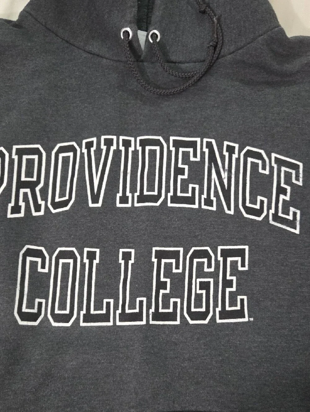CHAMPION, Charcoal Gray Hooded Sweatshirt with White Lettering